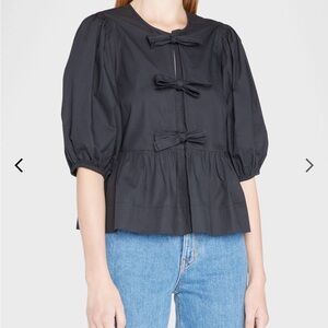 Ganni Black peplum Ruffled Blouse top XS